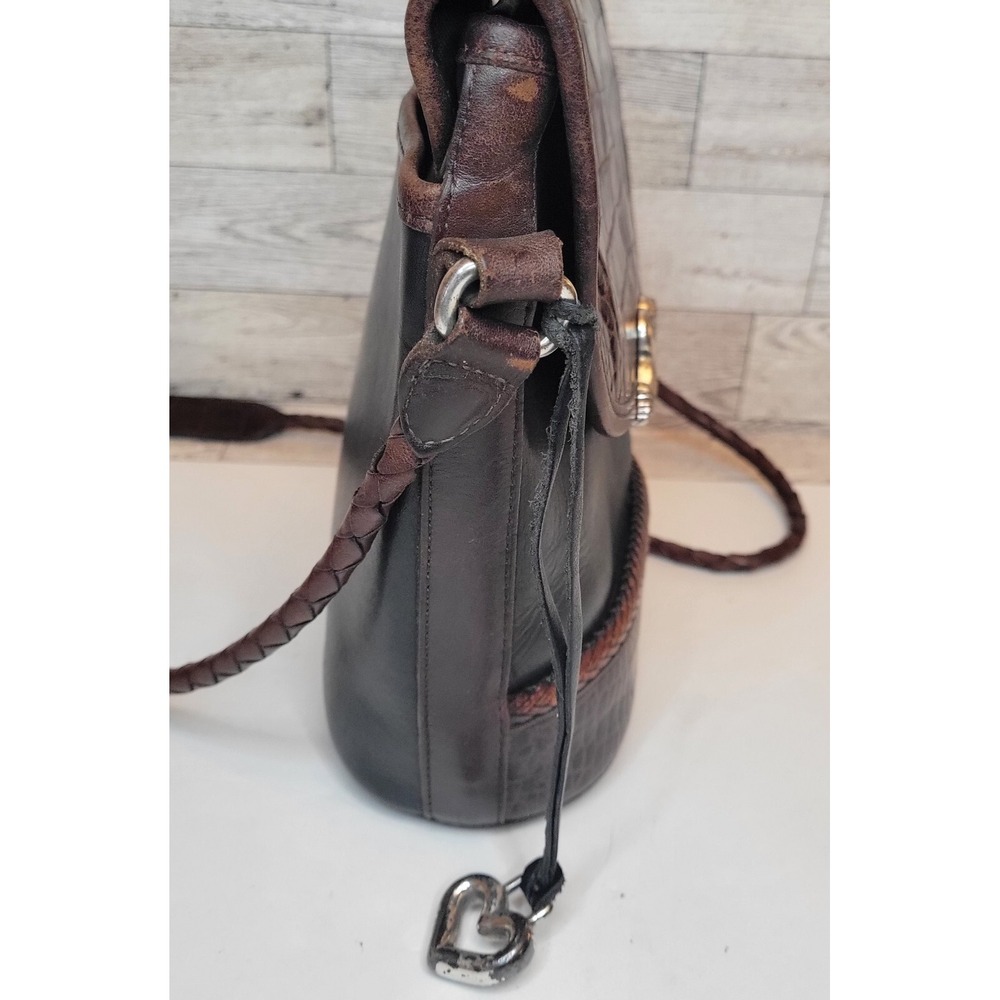 VTG Brighton Classic Brown Black Moc Crocodile Leather Shoulder Bag Crossbody - Picture 9 of 16